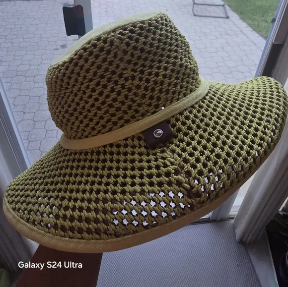 Rag & Bone Neon Yellow/Brown Woven Cruise Summer Basket Hat. NWT